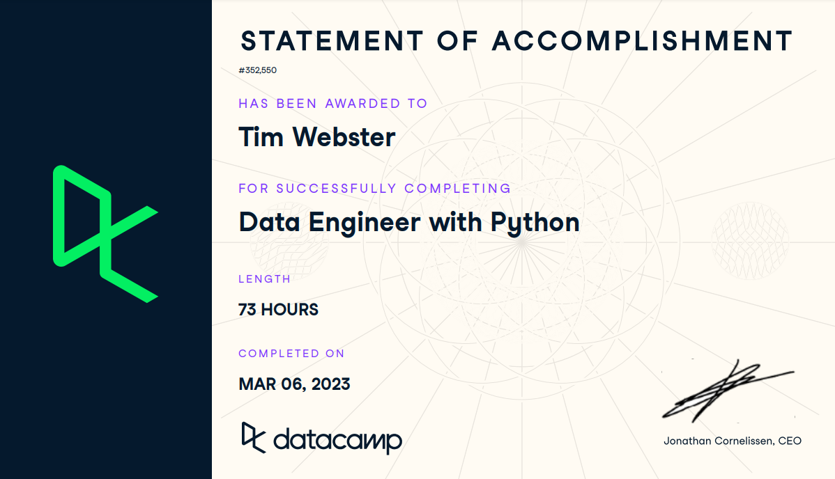 Review of Data Engineer with Python - Datacamp Course - Art of Data ...